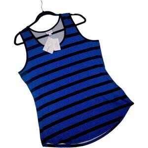 LuLaRoe Tank Top Large Blue Black Stripe Sleeveless Summer Casual NEW Scoop Neck